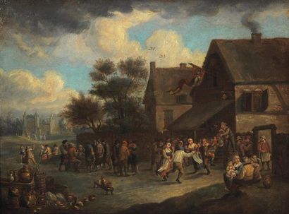 École Flamande du XVIIIe siècle, d'après David Teniers Scène de réjouissance paysanne...