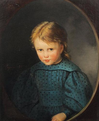 Jean Pascal PAPIN (1800-1880) Portrait d'enfant à la blouse bleue Huile sur toile...
