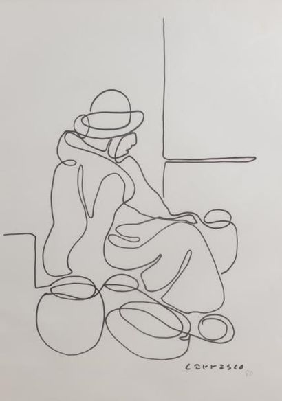 Jorge CARRASCO (1919-2006) Femme assise Dessin au feutre Signé et daté 80. 66 x 50...