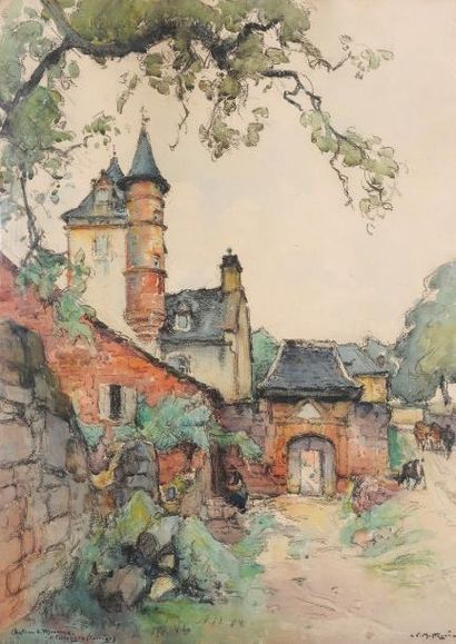 Louis MONTAGNE (1879-1960) Vues de Collonges: Le Château de Maussac Aquarelle et...