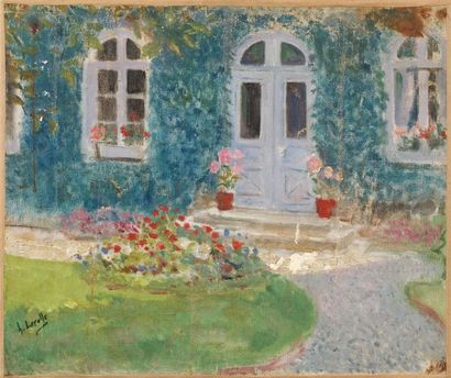 Henry LEROLLE (1848-1929) Le jardin fleuri Huile sur toile signée en bas à gauche...