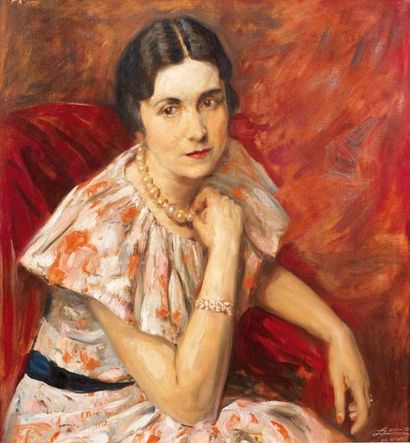 Lucien JONAS (1880-1947) Femme au collier de perles Huile sur toile Signée et datée...