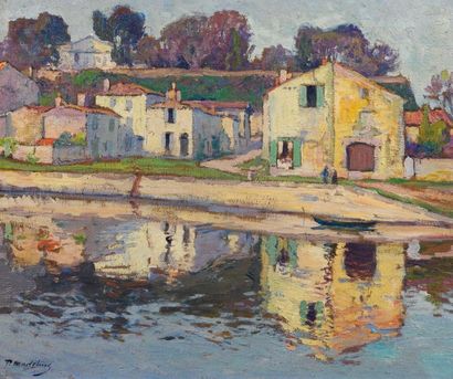 Paul MADELINE (1863-1920) Un quai à Taillebourg Toile signée en bas à gauche, titrée...