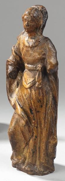 null Statue de sainte en bois sculpté anciennement polychrome. XVIIe siècle. (Accidents.)...