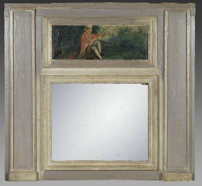 null Petit trumeau laqué avec toile «»Musicien»» Époque Louis XVI. 109 x 118 cm