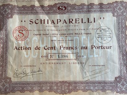 null SCHIAPARELLI circa 1930
Lot d'actions de 100 Francs au porteur, de la société...