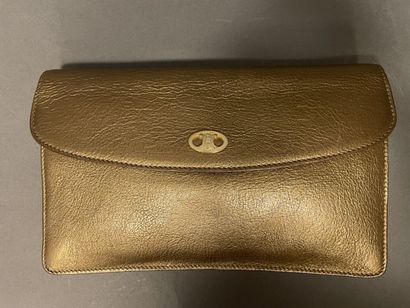 CELINE 
Gold grained leather clutch, snap...