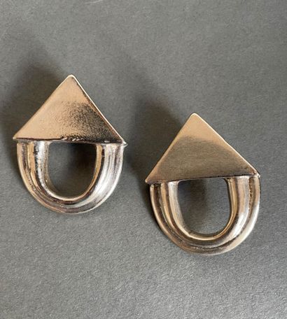 null Workshop of the 1990's
Pair of silver plated metal ear clips of geometrical...