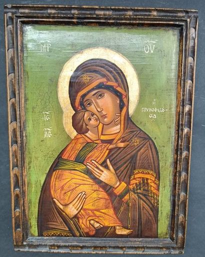 null Reproduction contemporaine d'icône grecque : 
Vierge à l'Enfant sur fond vert

On...