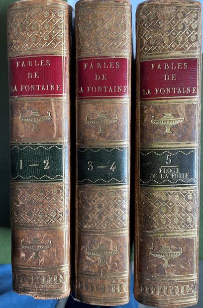 null La Fontaine: Fables, 1709, 4 volumes in 3 volumes, bound afterwards: l'Eloge...