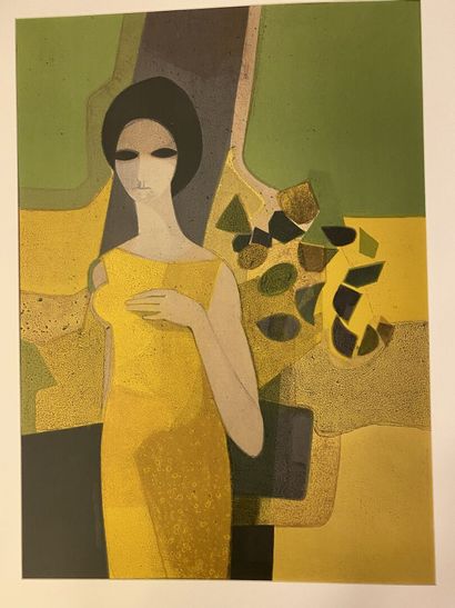 null André MINAUX (1923-1986)
Femme à la robe jaune
Lithographie, signée au crayon...