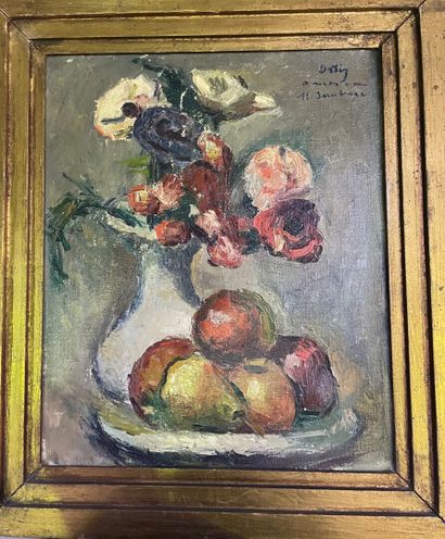 null Manuel ORTIZ DE ZARATE (1886-1946)
Vase of flowers and dish of fruits
Oil on...