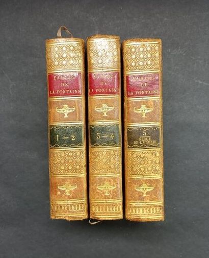 null La Fontaine : Fables, 1709, 4 tomes en 3 volumes, relié à la suite : l'Eloge...