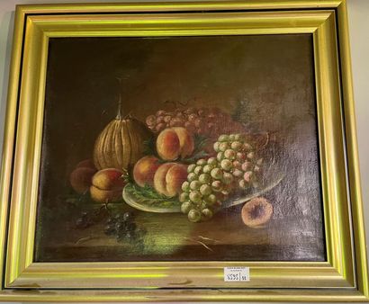 null In the taste of the 17th century 
Still life with fruits
Oil on canvas signed...