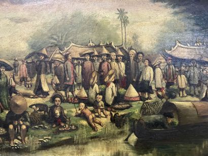 null Modern school, attributed to A. BRAILLY
A scholar visiting a riverside market
Oil...