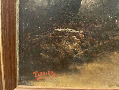 null Ecole française du XIXe siècle 
Paysage animé au moulin
Huile sur toile signée...