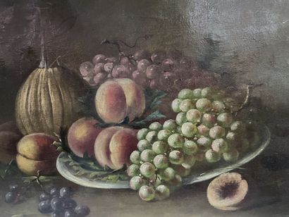 null In the taste of the 17th century 
Still life with fruits
Oil on canvas signed...