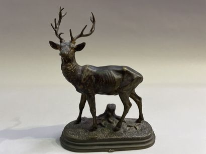 null Alfred DUBUCAND (1828-1894)
Cerf aux aguets 
Epreuve en bronze de patine brune...