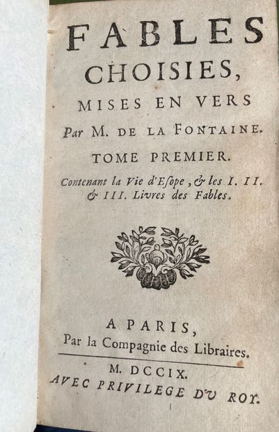 null La Fontaine : Fables, 1709, 4 tomes en 3 volumes, relié à la suite : l'Eloge...