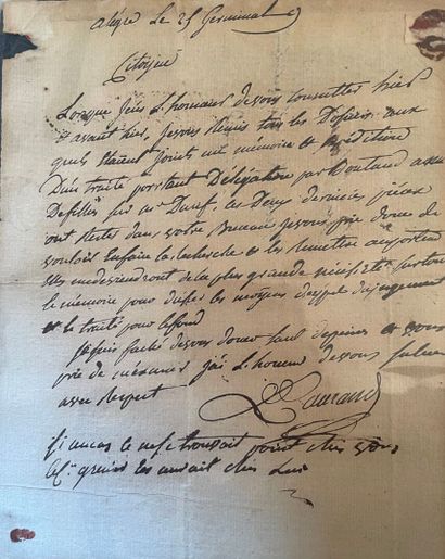 Handwritten letter dated 21 Germinal, addressed...