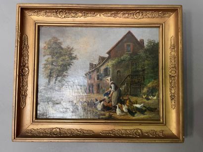 null French school of the 19th century 
Scene of a low court
Oil on canvas signed...