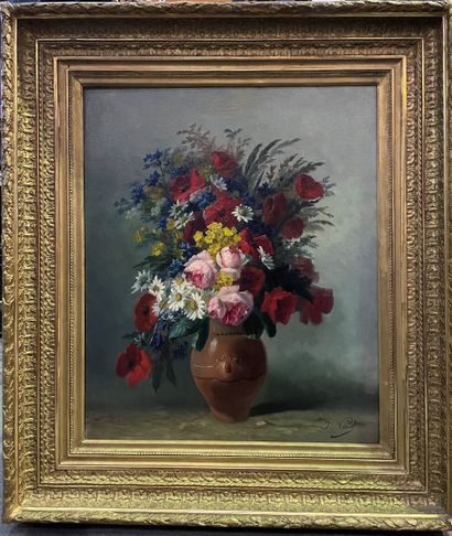 null J. VIARD, fin XIXème-Début XXème siècle
Vase de fleurs
Huile sur toile, signée...
