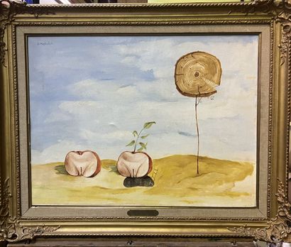 null David MESHULAM (1930-1987)
Lot de 4 tableaux :


Pomme de l'Eden
Huile sur toile,...