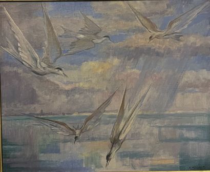 null René MENDES-FRANCE (1888-1985)
Les oiseaux
Huile sur toile, signée en bas à...