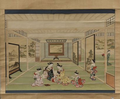 null JAPON - Epoque EDO (1603 - 1868), XIXe siècle
Encre polychrome sur papier, deux...