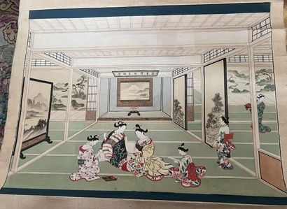 null JAPON - Epoque EDO (1603 - 1868), XIXe siècle
Encre polychrome sur papier, deux...