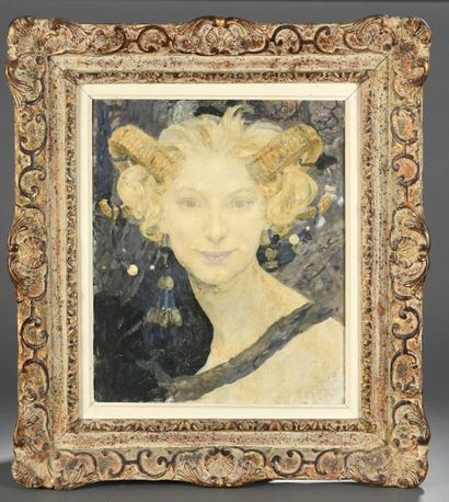 null Edgard MAXENCE (1871-1954)
Bust of a young girl
Oil and gold highlights on isorel,...