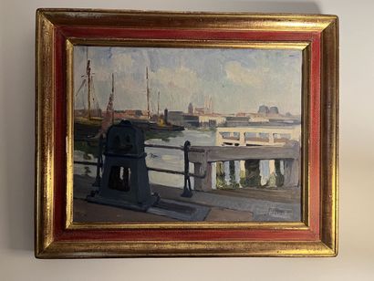 null André LYNEN (1888-1984)
Vue de port, 1924
Huile sur toile, signée et datée en...