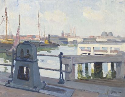 null André LYNEN (1888-1984)
Vue de port, 1924
Huile sur toile, signée et datée en...