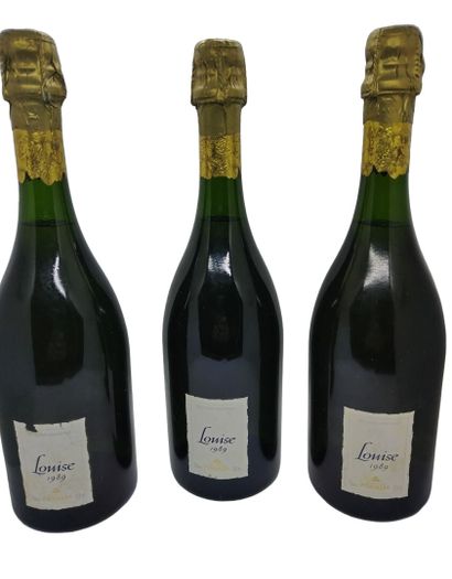 3 bottles of LOUISE DE POMMERY 1989, 3 slightly...