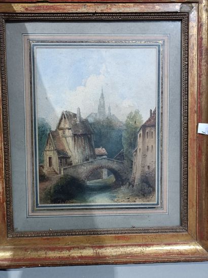 null Trois aquarelles :
"Paysages animés"
XIXème siècle.
19 x 25 cm.