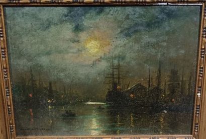 null Georges MARONIEZ (1865 - 1933) :
"Port au crépuscule",
Huile sur panneau, signée...