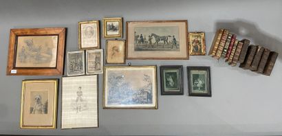 Lot including : Two engravings enhanced with...
