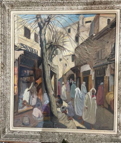 null Albert HOREL (1876-1964)
Rue arabe animée 
Huile sur toile signée datée 1934...