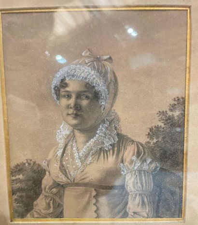 null Lot including : Two engravings enhanced with graphite "Portrait of Madame Marie...