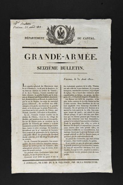 null BULLETIN DE LA GRANDE ARMÉE
Exemplaire du Bulletin de la grande armée, Seizième...