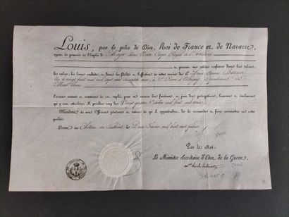 null [LOUIS XVIII]
Pièce signée « Louis » secrétaire et contre signée par le Duc...