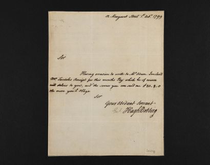null DEBBIEG Hugh [, 1731 - , 1810], général britannique du génie.
Lettre autographe...