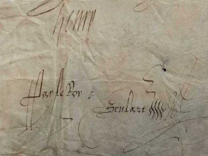 null HENRI III [Fontainebleau, 1551 - Saint-Cloud, 1589], roi de France.
Pièce signée...