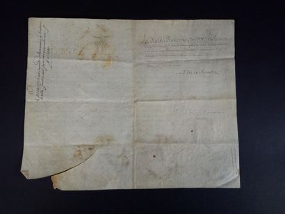 null [Louis XV]
Pièce signée « Louis » secrétaire contresignée « Phelippeaux ». Marly,...