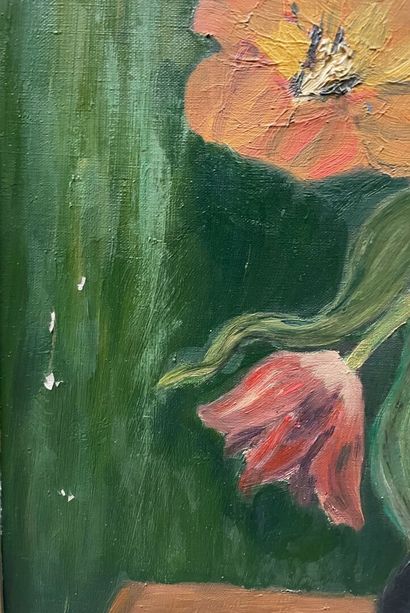 null Alice SOUVERAIN (1905-1987)
Vase de fleurs sur fond vert
Huile sur toile, signée...
