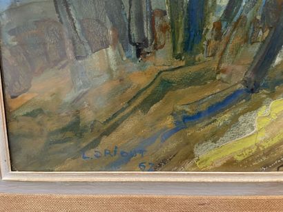 null Lise DRIOUT (1922-2017)
-Forest
Gouache on paper signed lower left, dated 62.
44,5...