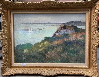 null Albert MALET (1905-1986)
Voilier près de la côte normande
Huile sur toile signée...