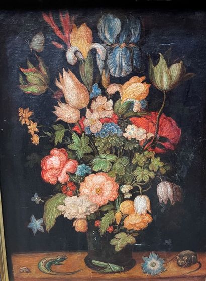 null Ecole hollandaise du XIXème siècle
Bouquet de fleurs et animaux
Huile sur toile
40...