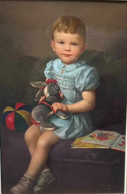 null Victor LHOMME (1870-1957)
Portrait d'enfant aux jouets
Huile sur toile signée...