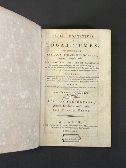 null CALLET, François - Tables portatives de logarithmes contenant les logarithmes...